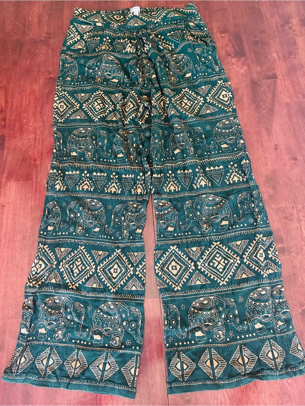 EARTHBOUND Teal Green Elephant Print Wide-Leg Pants